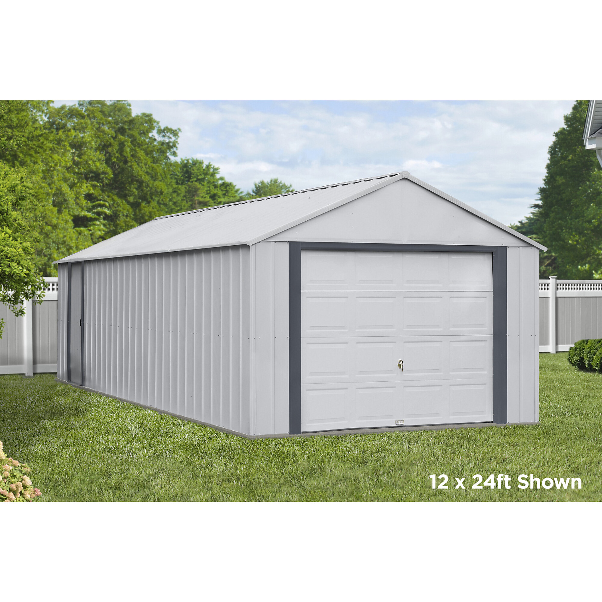 Arrow Murryhill 12ft. x 24ft. Garage, Steel Storage, Center 8.6ft.,, Galvanized Steel, Model# BGR1224FG